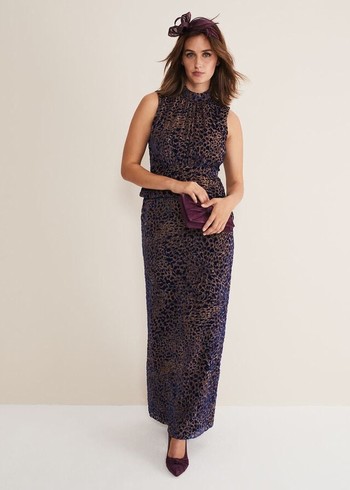 Phase Eight Catalina Leopard Velvet Dress Multicolor Canada | JTOLWZ-478